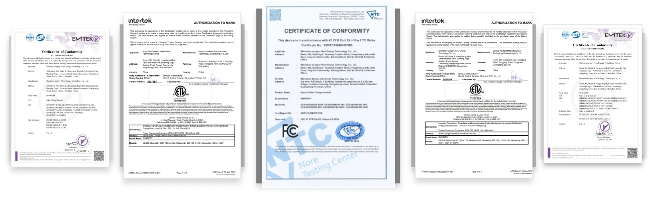 Available product certification and compliance documents
