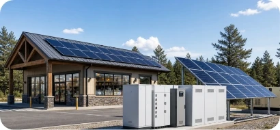 Small commercial facility with solar panels and container energy storage