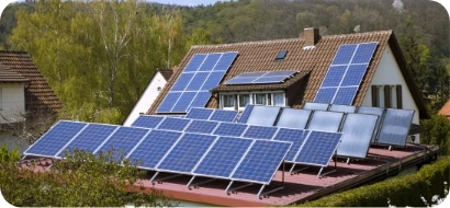 Home with rooftop solar photovoltaic panels