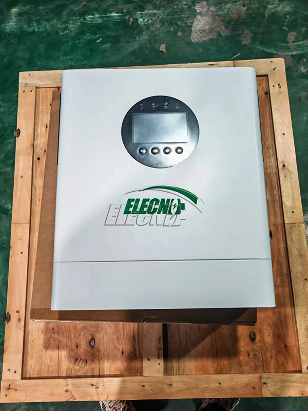 Front view of the ELECNO solar inverter with circular display area and control buttons