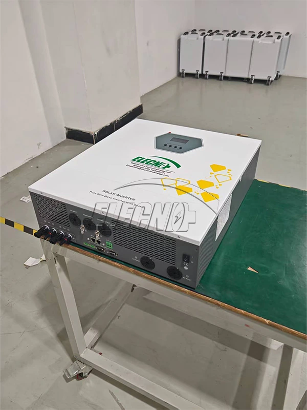 Angled view of the ELECNO solar inverter showing its connection panel