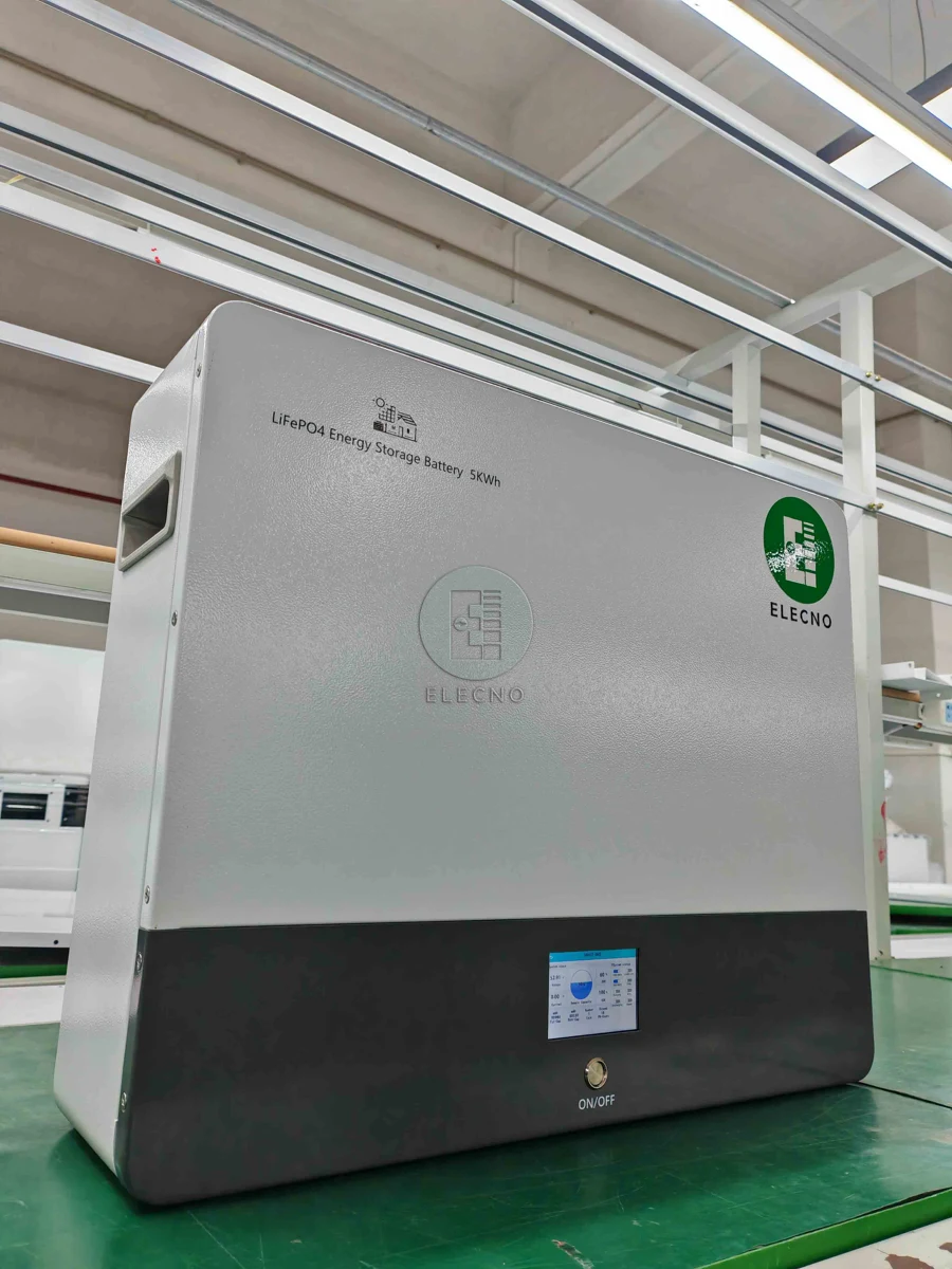 Side perspective of ELECNO wall-mounted battery with handle for Ghana order