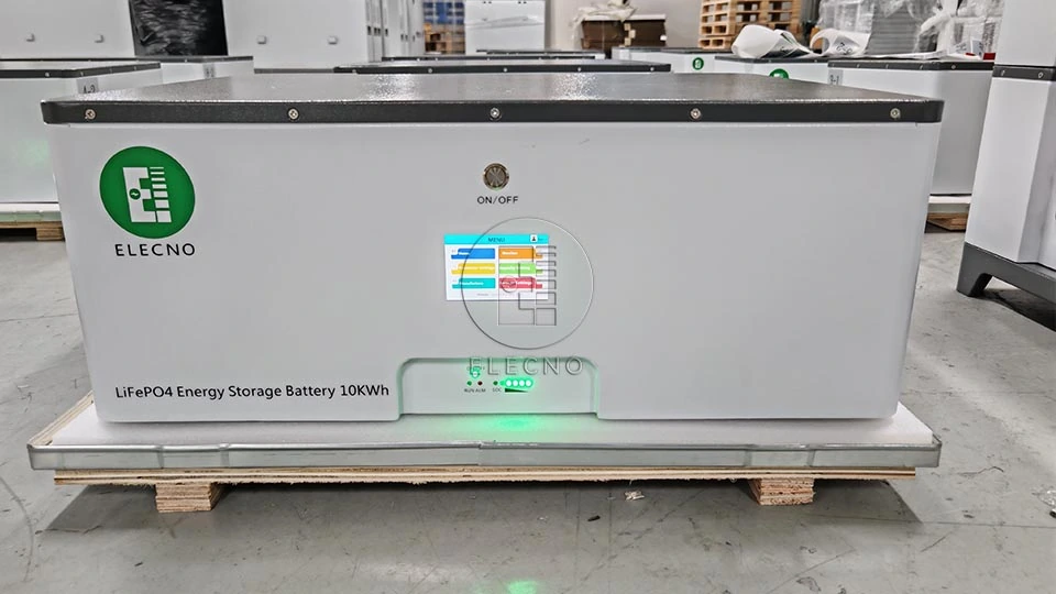 Front view of an ELECNO battery module marked LiFePO4 Energy Storage Battery 10kWh