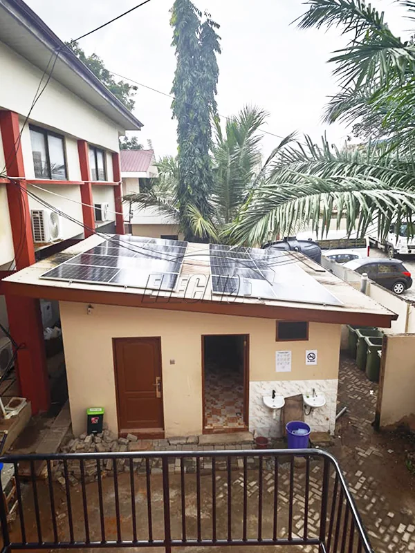Rooftop solar panels at a 30kWh residential energy storage installation in Ghana