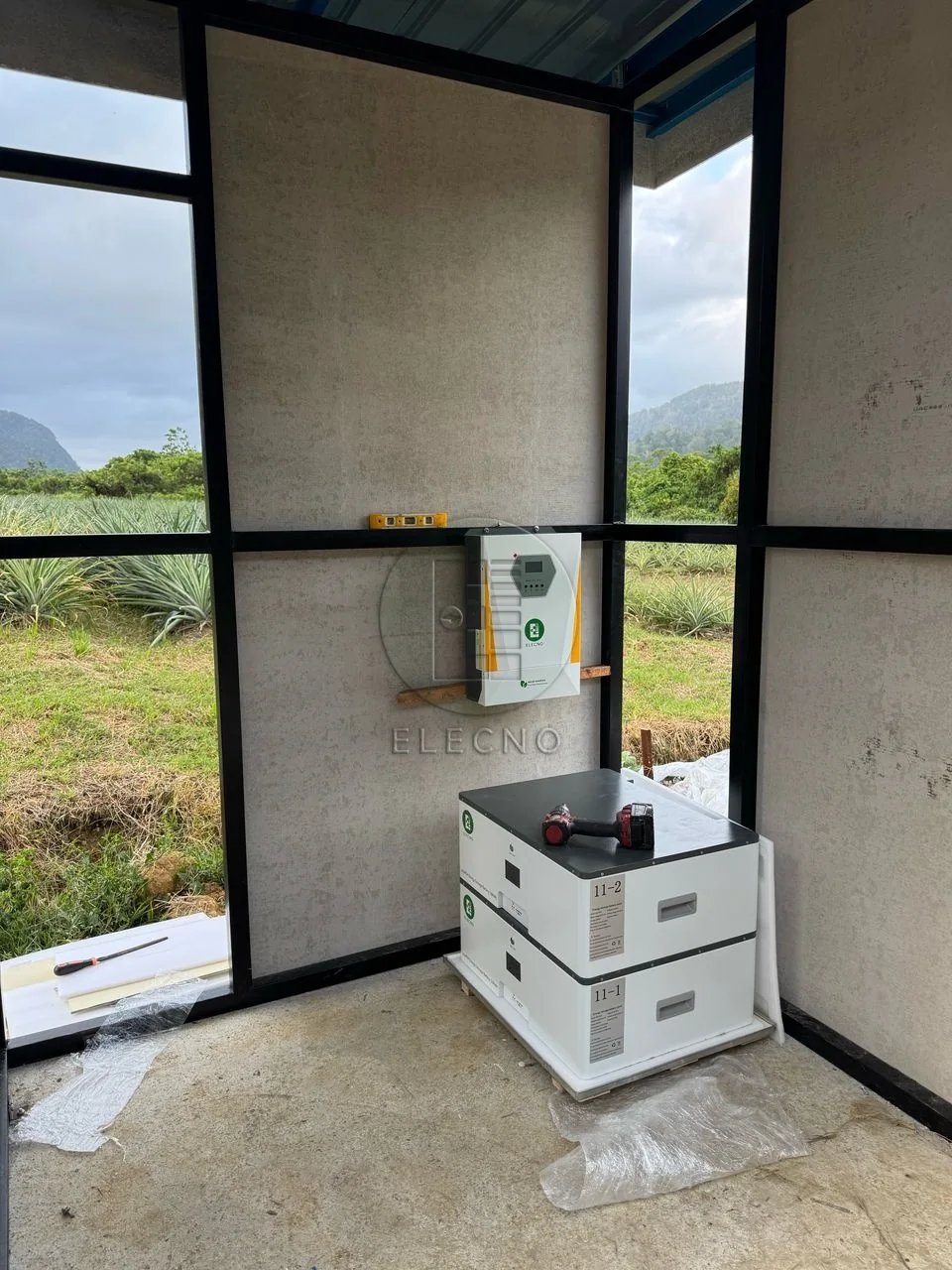 ELECNO stacked battery installation during commissioning at a Malaysia farm